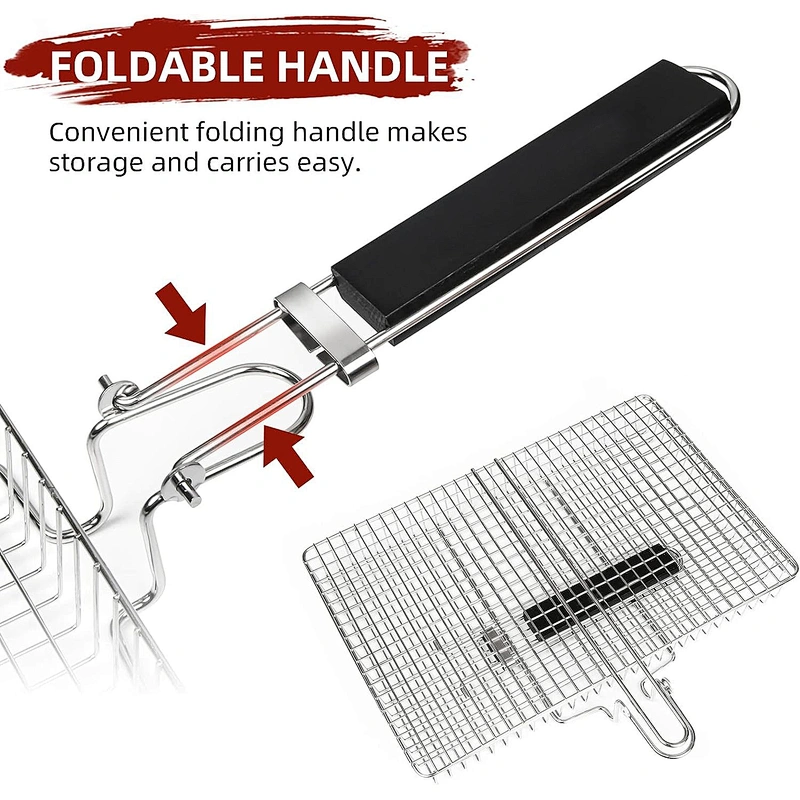 Stainless Steel Portable Folding BBQ Basket Camping Grilling Rack for Fish, Vegetables